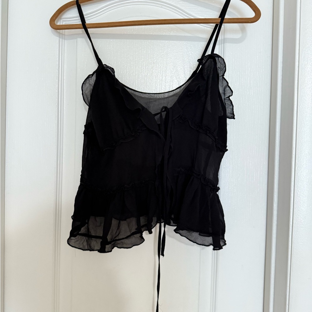 Commense Black Ruffled Tie Front Camisole